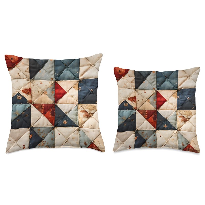 Retro Geometric Patchwork Quilt Style Pattern Throw Pillow