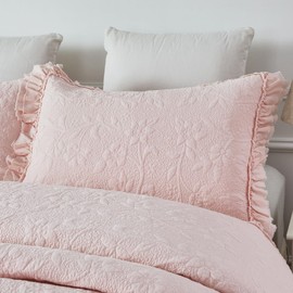 Brandream Standard Size Quilted Pillow Shams Cotton Set of 2 Light Pink Farmhouse Ruffled Edge Decorative Pillow Covers