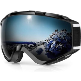 Findway Ski/Snowboard Goggles, Adult, Unisex, Snow, Over the Glasses, Improved Wide-Field Spherical Lens, Protects Against Wind/Snow/UV Rays, Anti-Fog, Lightweight, Impact Resistant, Climbing, Sports