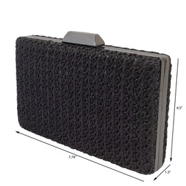 Natural Straw Box Clutch, Black