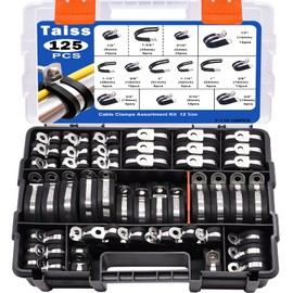 Taiss 125PCS Cable Clamps,With Portable Handheld Box,304 Stainless Steel Rubber Cushion Pipe Clamps Assortment Kit,12 Sizes 3/16" 1/4" 5/16" 3/8" 1/2" 5/8" 3/4" 1" 1-1/4" 1-1/2" 1-3/4" 2" Wire Clamps