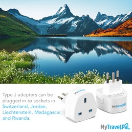 UK To Switzerland Plug Adapter | MyTravelPal® Switzerland Travel Adaptor | UK to Swiss Plug Adapter | Type J Swiss Plug Adapter UK