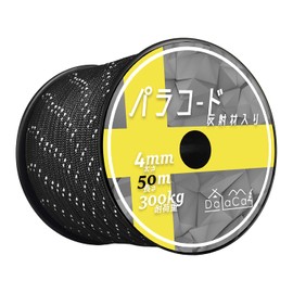 DaLaCa Paracord Tent Rope, Reflective Material, Thickness 0.16 / 0.20 in. (4 / 5 mm), Length 98.4 / 164.0 ft. (30 / 50 m), Load Capacity 661.4 lbs (300 kg), Black, 98.4 ft. (30 m)