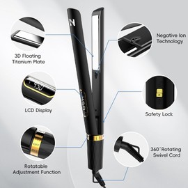 Nicebay Flat Iron Hair Straightener, 1 Inch Titanium Hair Straightener & Curler, Fast Heating,5 Temp Settings, Negative Ion Technology,Travel-Friendly, Smooth Salon Design