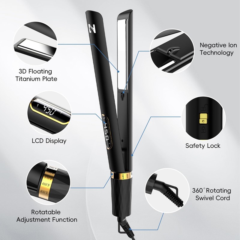 Nicebay Flat Iron Hair Straightener, 1 Inch Titanium Hair Straightener