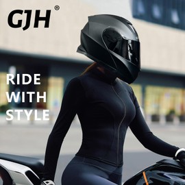 GJH Adult Modular Motorcycle Helmet Full Face Helmets Flip Up Anti-Fog Lens Double for Electric Cycling Road Racing Motorcycle Cycing DOT Approved(162-Black-L)