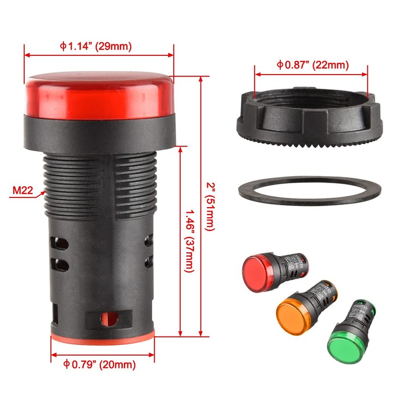 Heschen 22mm LED Indicator Pilot Light AD16-22D/S 12VDC 20mA Red