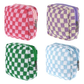 4Pcs Sanitary Napkin Storage Bag, Portable Period Bag for Teen Girls Woman, Pad Pouch Tampon for Purse, Reusable Zipper Period Pouches for Teen School Office Travel Feminine Care Organizer, Plaid