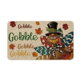 Artoid Mode Gobble Turkey Thanksgiving Doormat, Thanksful Maple Leaves Home Decor Low-Profile Switch Rug Door Mat Floor Mat for Indoor Outdoor 17x29 Inch