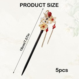 YIZWINS Pack of 5 Wooden Hair Sticks, Vintage Chinese Hairpin, Chinese Hair Pins Decorated with Flowers and Tassels, Hair Clips Hair Stick for Women Girls Hair Accessories