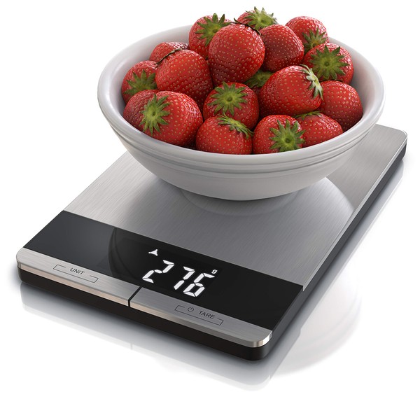 Arendo - Stainless Steel Digital Kitchen Scales - Digital Scales - Maximum Load Capacity 5000 g - Tare Weighing Function - Hold - Overload Display - Touch Control Panel - Automatic Shut-Off - Non-Slip
