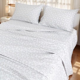 UDEAL Flower Bed Sheets Full Size,Deep Pocket Full Sheet Sets Floral,Microfiber Full Sheets Set Deep Pocket,Breathable & Cooling,Easy-Fit Soft,Grey Floral