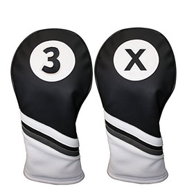 Majek Golf Headcovers Black and White Leather Style 3 & X Fairway Head Covers