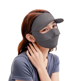 OHGOLF Women Anti UV Face Cover UPF 50+ Full Face Mask Wide Brim Breathable Sunscreen Sports Face Covering SLN4M237T Dark Grey