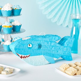 BLUE PANDA Shark Pinata Ocean Theme Shark Head - 16.5 x 7 x 3.2 in Blue Paper - Easy-Fill Top Opening & Durable Corrugated Paper - Ocean Party Decoration