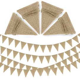 Pack of 4 Bunting Jute Bunting Garland Bunting Outdoor Weatherproof 52 Pieces Vintage Imitation Linen Bunting Garden Bunting Garland for Wedding Decoration Party Decoration Garden Decoration