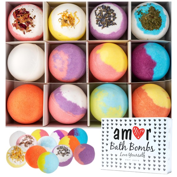 12 Bath Bombs for Women Gift Set – 4.5Oz Handmade Large Bath Bombs Perfect for Bubble Spa Relaxing Her/Him, Wife – Organic Bath Bombs Fizzies with Moisturizing Shea Butter for Christmas, Mother’s Day