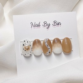 [Handmade Nail Tips] Autumn Bear Nails - Short Ballerina / [수제네일팁] 가을곰돌이 네일 - 숏발레리나