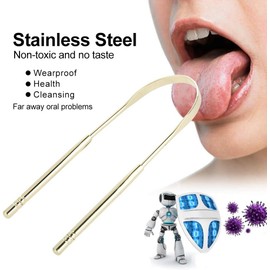 Raspador De Lengua, Limpiador De Lengua Acero Inoxidable Rascador De Lengua Cuidado Oral Esenciales De Viaje Para Reduce El Mal Aliento Y Higiene Bucal (Oro)