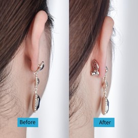 Earring Backs for Heavy Earrings, DCRSLB Sturdy Letter Shape Ear Backs for Droopy Ears,Locking Lifter Backs for Studs Support Backstops for Strected Earlobe Secure Flat Backers, White Gold