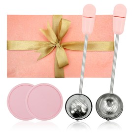 2Pcs Long Handle Twisting Tea Ball Infuser - Reusable Stainless Steel Loose Leaf Tea Strainer for Cup & Teapot, Pink