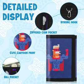 ZHONYEE Teens Cool Wallets for Boys & Girls with Zipper Coin Pocket Card Slot, RFID Trifold Canvas Outdoor Lovely Design Magic Sticker for 12-16 Ages(Man)