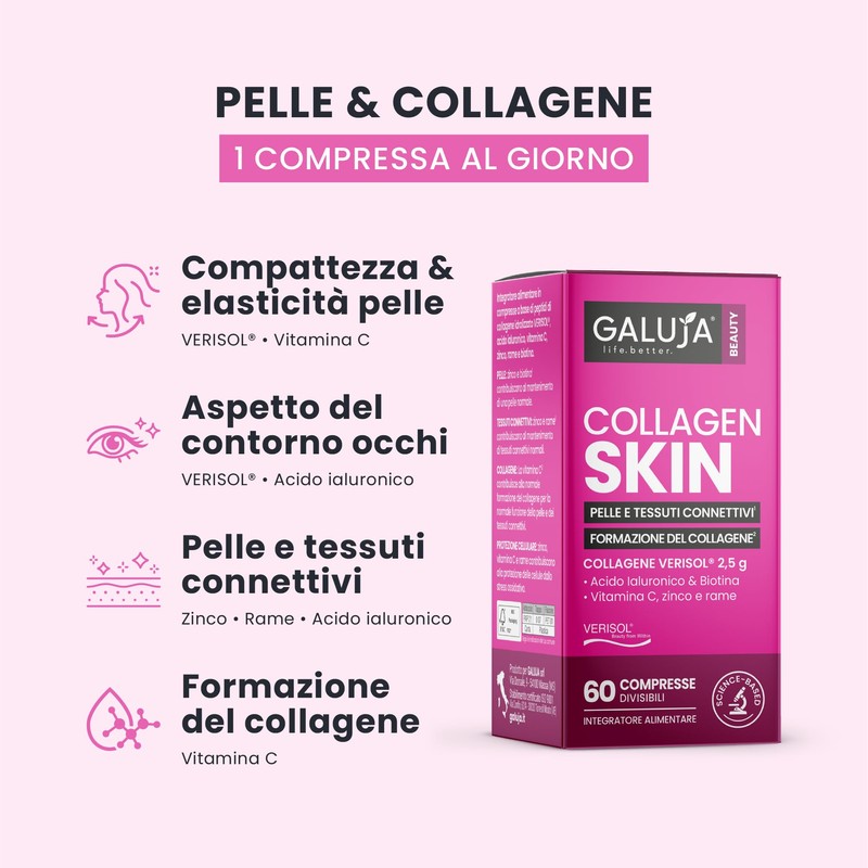 GALUJA Collagen Skin Integratore Collagene Verisol, 60 Compresse
