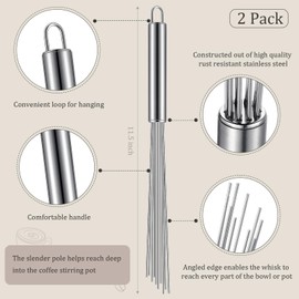 Baderke 2 Pcs Espresso Whisk 11.5 Inch Long Handle Barista Whisk 10 Needles 2 mm Stainless Steel Coffee Stirrer Tool Efficient Mixing Time Saving Reduction Clumping Ideal for Commercial Home