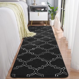 Chicrug Shag Geometric Modern Runner Rug for Bedroom, 2x6 Feet Memory Foam Indoor Hallway Runner Carpet, Fluffy Rug for Living Room Bedside Room Decor for Family, Black/White