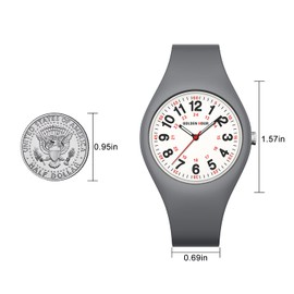 GOLDEN HOUR Waterproof Sports Analog Unisex Watches for Nurse Medical Professionals, Students - Military Time Glowing Easy to Read Dial, Jelly Silicone Strap in Gray