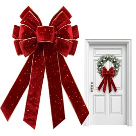 Vickasi Christmas Wreath Bows for Front Door, Glitter Red Velvet Ribbon Bowknot Holiday Bows Accessories for Wreath Baby Shower Wedding Decorations