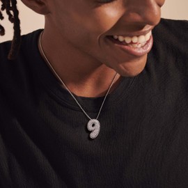 KissYan Bubble Number Necklace, 14K Gold Plated Cubic Zirconia 0-9 Charms Pendant Box Chain Necklace Inspiration Numerology Jewelry for Women Men, Copper, Zircon