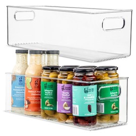 Plastic Food Storage 2 Pack Clear Container Bin with Handles for Organizing Kitchen, Pantry, Fridge, Freezer, Pantry, Bathroom. 14"x6"5"