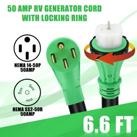 Gisafai 50 Amp 6.6FT Generator Cord and Pre Drilled Power Inlet Box Compatible with NEMA 14-50P to SS2-50R 125/250V Locking Connector with SS2-50P Generator Inlet Box to House, ETL Listed