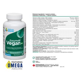 Platinum Naturals Platinum Naturals Easymulti Vegan, 60 Vegan Liquid Capsules, Complete Multivitamin for Men & Women, Includes Omega 3, Flaxseed Oil, Enriched with Vitamin B1, B2, B3, B5, B6, B12, C, Iron, & Zinc