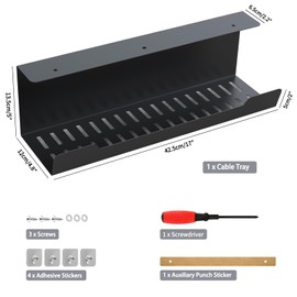 VIDOR Under Desk Cable Management Tray 1-Pack,17" Cord Management Tray,No Drill Alloy Steel Desk Cable Organizers,Perfect for Standing Desk Cable Management Tray,Wire Management Tray for Office Home