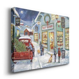 Renditions Gallery Canvas Wall Art Modern Paintings & Prints Decorations Snowy Christmas Toy Store Modern Glam Wall Hanging Festival Artwork for Bedroom Home Office Kitchen - 24"x36" LT20