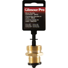 Gilmour Pro Brass Double Male Hose Connector, Metal Hose Connector Thread Size 1/2" NPT (F) to 3/4" NH (F)