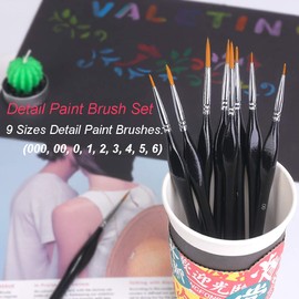 Detail Brush Premium 18 Pieces, Fine Brush Painting by Numbers (000 to 8), Miniature Brush, Drawing Brush Set for Detail Painting, Face Painting, Nail Art, Watercolour and Oil Painting (Black 2 Sets)