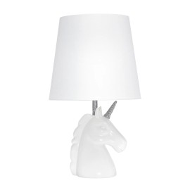 TD Simple Designs Sparkling Unicorn LED Table Lamp Glass Body Metal Shade for Indoor Use Offices Bedrooms Reading Rooms AC PowerColor: WHITE + SILVER GLITTER