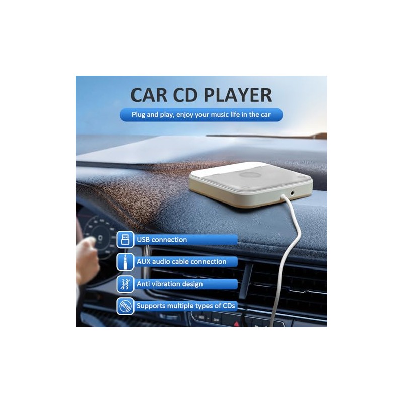 Portable CD Player for Car, External CD-Player for Car Stereo