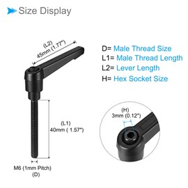 CoCud Clamping Lever Handles M6 x 40 mm Male Thread Adjustable Quick Release Locking Rotating Bolt Knobs Black - (Use: for Lathes) Pack of 1