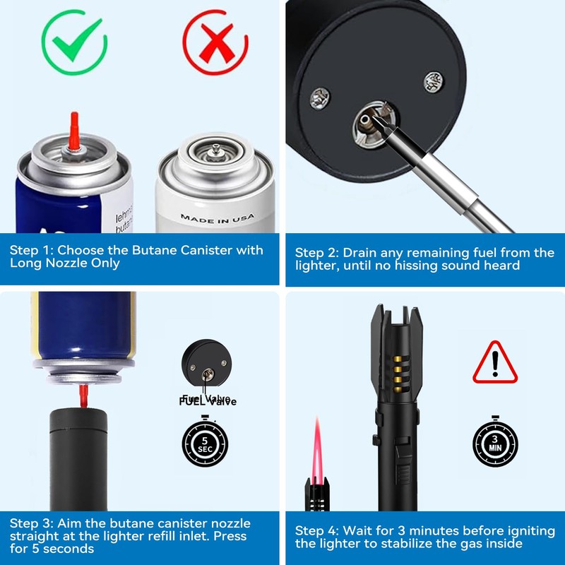 ZMQW Torch Lighter, Camping Lighter, Windproof Adjustable Red/Blue Big Jet