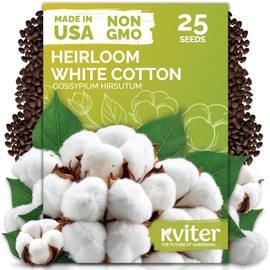 KVITER 25 White Cotton Seeds for Planting (Gossypium hirsutum) – Real Cotton Plant, Cottons Seeds for Growing, Heirloom & Non-GMO Cotton's Plant Seeds for Gardeners – Perfect for Ornamental or Fiber