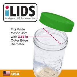 iLIDS Mason Jar Storage Lid, Wide Mouth, Made in USA, Seafoam, 2-Pack