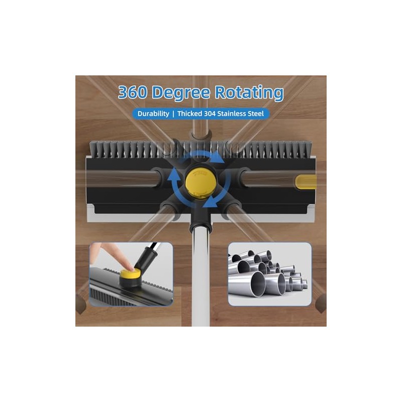 Scrub Brush with Long Handle, Floor Scrub Brush Squeegee Broom