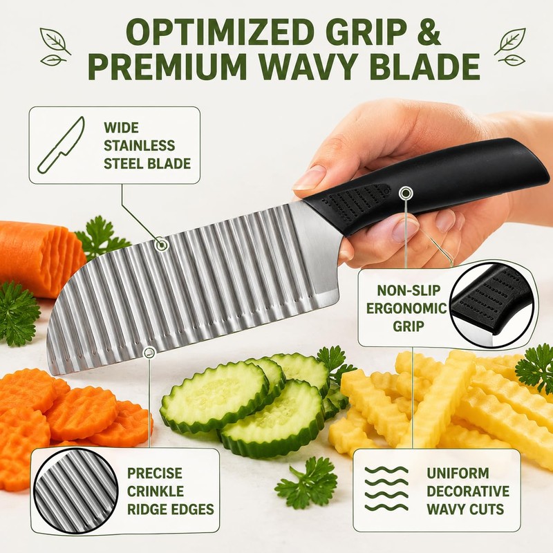 FATUXZ Stainless Steel Crinkle Cutter, Wavy Potato Slicer Wave Chopper