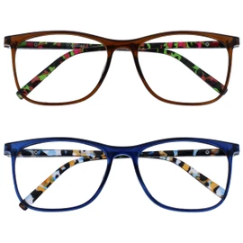 OPULIZE-Paquete de 2 anteojos de lectura grandes Arc Marrón Azul Estampado Hombres Mujeres RR6623 +1.00