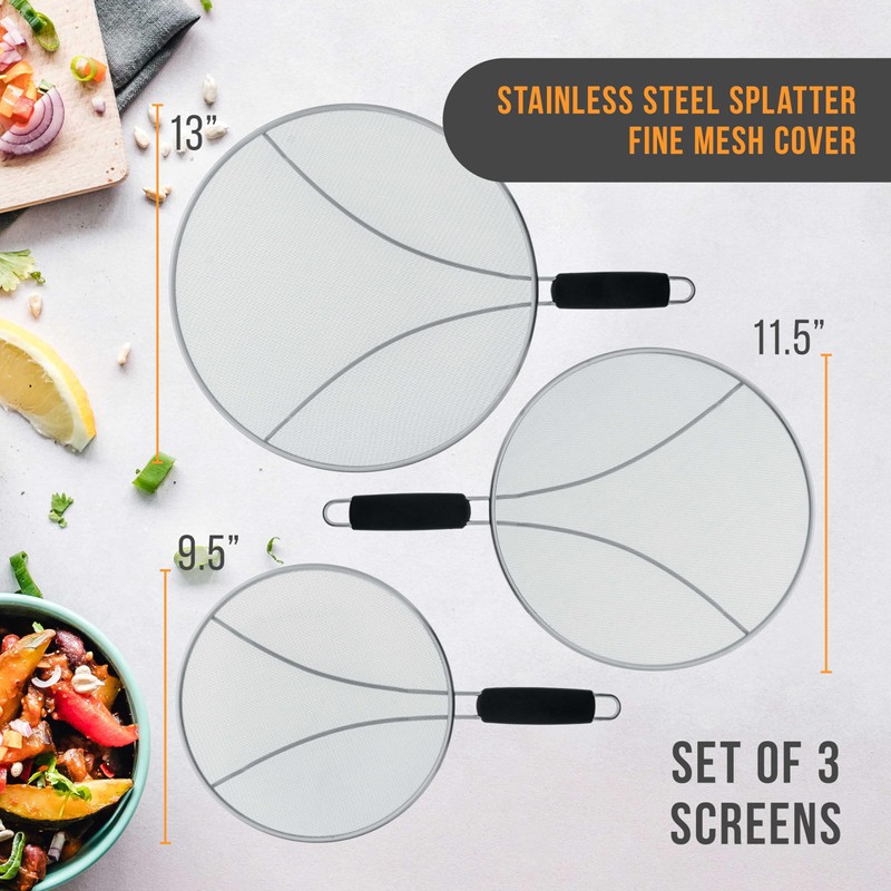 U.S. Kitchen Supply 3-Piece Stainless Steel Splatter Guard Set (13",