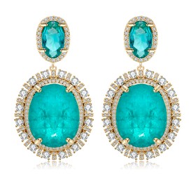 Metmolley Large Colorful Simulated Gemstone Crystal CZ Dangle Earrings for Women Silver Hypoallergenic Oval Drop Earrings for Mom Wife Wedding Party Prom(green)